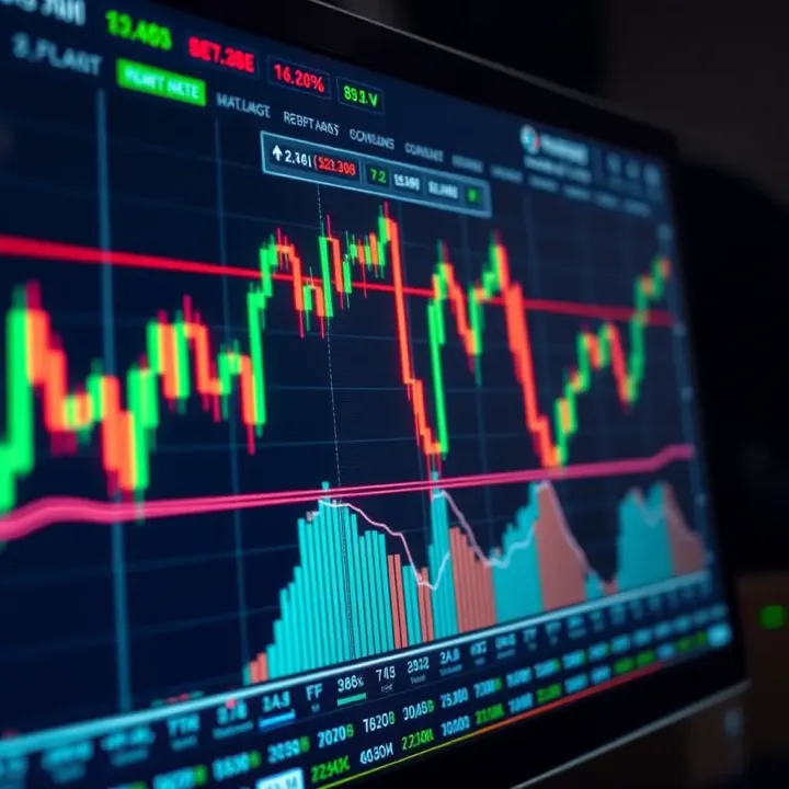 Real-time forex market trading chart on a computer screen with currency pairs and price movements