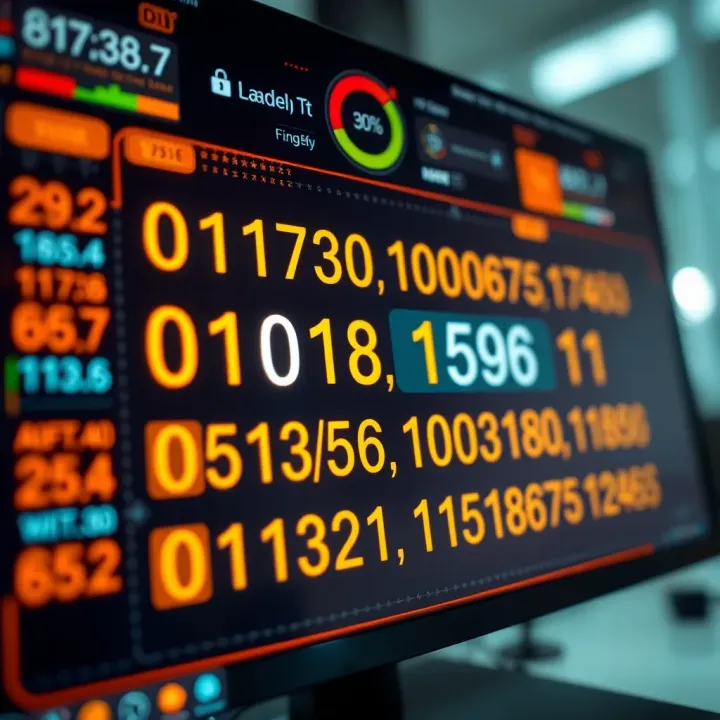 Digital interface displaying binary number calculations on a screen