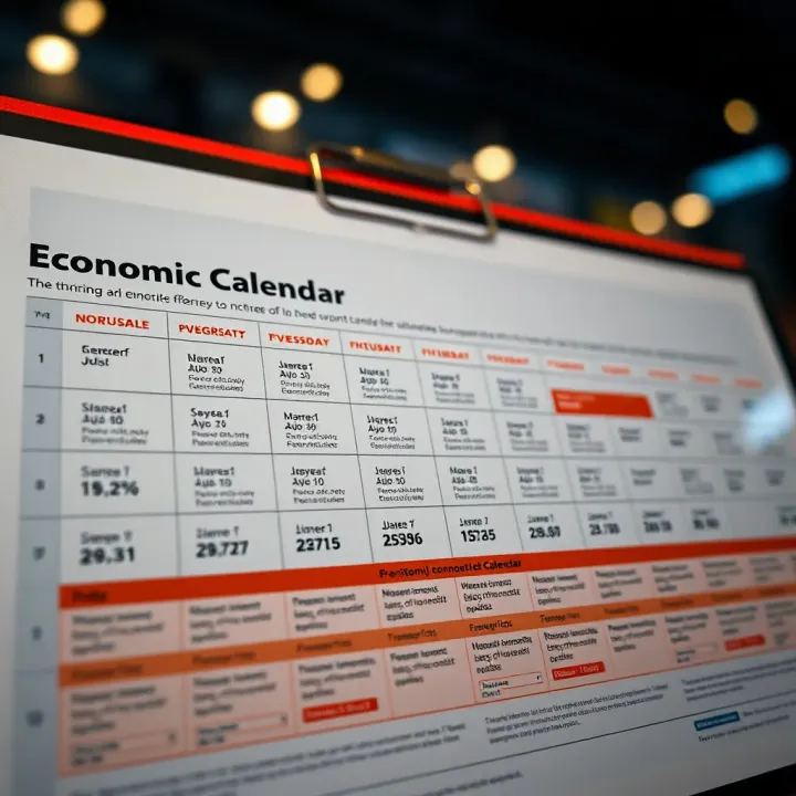 A detailed economic calendar showing dates and descriptions of key financial events affecting the market